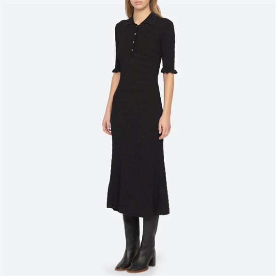 Sea New York Rue Knit S/SLV Midi Kjole, Sort